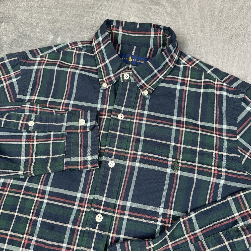 Ralph Lauren Button Down Shirt Mens Medium Green Plaid Long Sleeve Pony Preppy